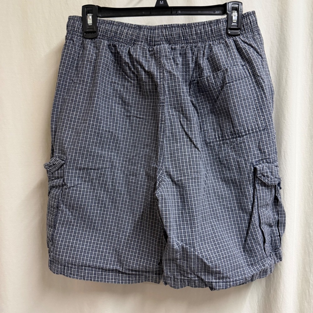 VTG Route 66 Y2K Mens Blue Plaid Cargo Shorts Elastic Waist Cotton Casual SZ Med - Picture 5 of 6